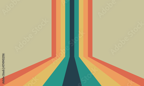 70s retro perspective lines rainbow background. Vintage grunge colourful stripes banner, backdrop and wallpaper vector eps10