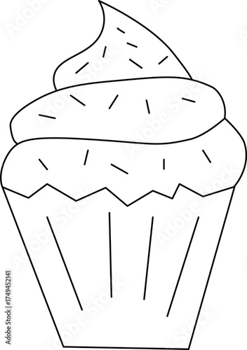 Cupcake Doodle Line Art Design. Isolated. Vector graphic line illustration. Cupcake Cartoon Illustration In Black Color Illustration for beauty salon, cosmetic store, makeup design.