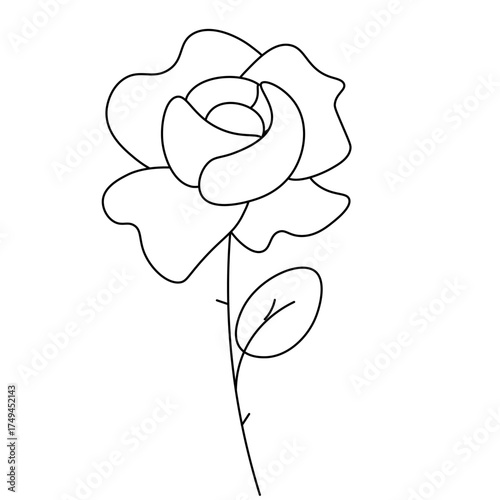 Beautiful rose flowers silhouette Isolated. Vector graphic line illustration. Silhouette sign for logo, print, comics, fashion, pop art, boards, design, stickers, decoration, posters