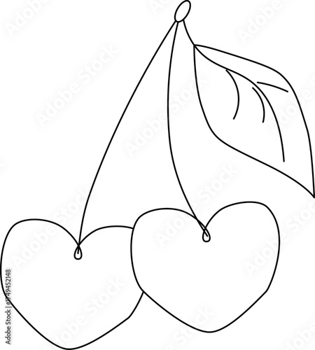 cherry love Isolated. Vector graphic line illustration. Silhouette sign for logo, print, comics, fashion, pop art, boards, design, stickers, decoration, posters