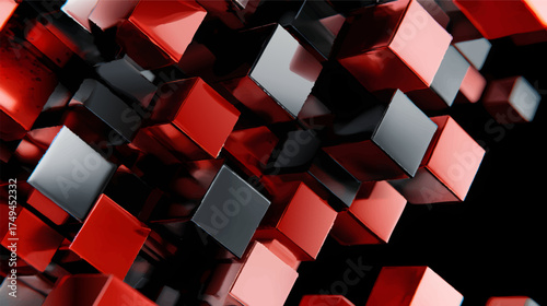 A vibrant arrangement of 3d cubes in various colors including black, red, yellow, blue, and orange, creating a modern abstract background