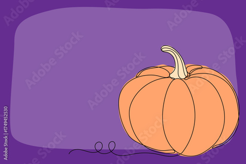 Line Art Pumpkin. Happy Halloween Holiday Greeting Card Element. Autumn Thanksgiving Party Mascot Contour. Seasonal Vegetable Food Icon. One Continuous Outline Drawing Modern Design. Halloween Decor	

