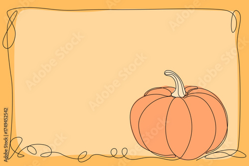 Line Art Pumpkin. Happy Halloween Holiday Greeting Card Element. Autumn Thanksgiving Party Mascot Contour. Seasonal Vegetable Food Icon. One Continuous Outline Drawing Modern Design. Halloween Decor	
