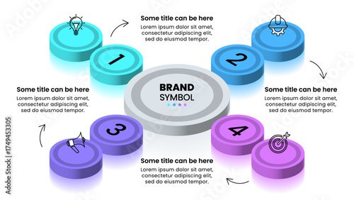 Infographics template. Isometric columns with 4 icons and numbers