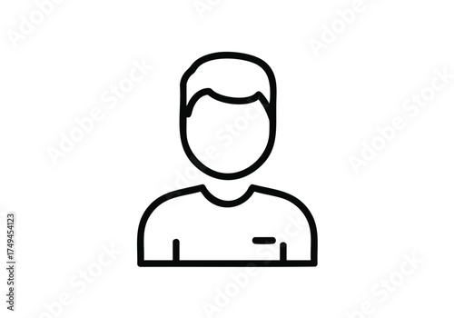Simple line drawing of a person with short hair and a t-shirt, perfect for icons, avatars, or minimalist design projects needing human representation