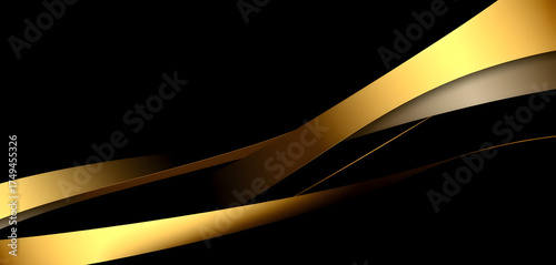  Luxury black backdrop with golden diagonal layers and smooth metallic gradients. Modern 3D minimal abstract design for premium presentation.