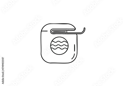 Minimalist line art of a modern washing machine for laundry room decor, appliance manuals, or cleaning product advertising with a fresh, clean aesthetic
