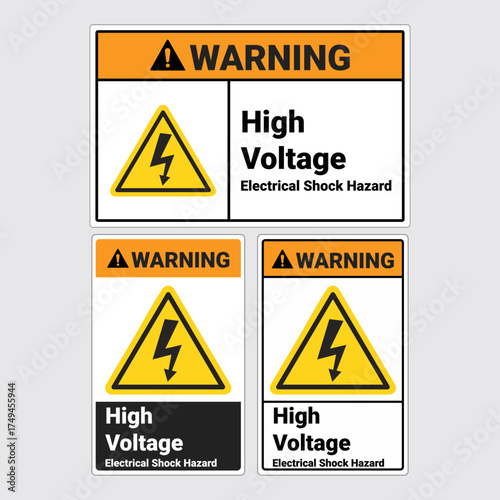 Warning High Voltage Electrical Shock Hazard Signs Set for Safety, Compliance, and Industrial Use