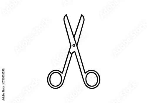 Clean minimalist outline of open scissors perfect for design projects, crafting, beauty salon concepts, or creative studio branding, with a modern graphic style