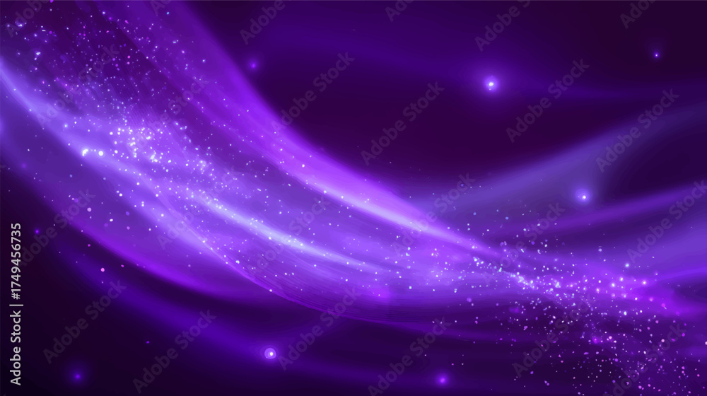 Fototapeta premium A vibrant abstract background featuring flowing waves of purple light with sparkling stars