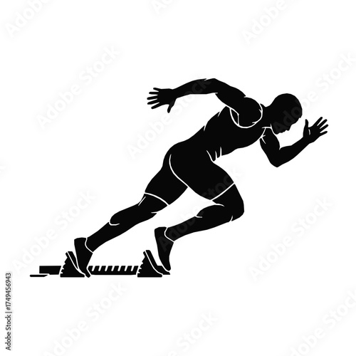 Silhouette of a Runner Starting a Race Athleticism Competition and Determination