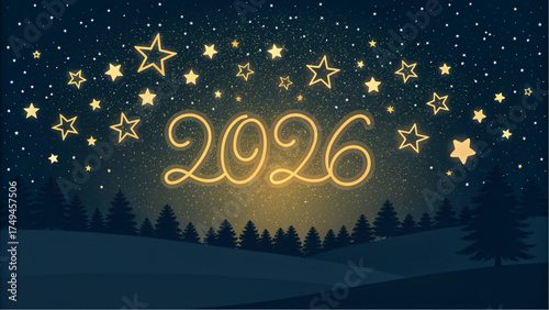 Midnight Stars 2026 – Elegant Night Sky Abstract Background with Golden Sparkles