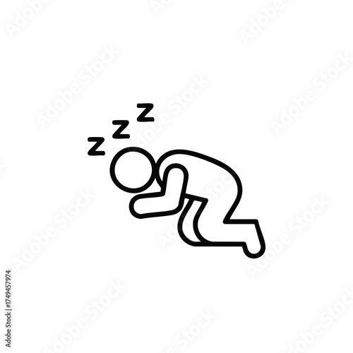 Simple line art icon of a person sleeping soundly with 'Zzz' symbols indicating deep slumber and rest.