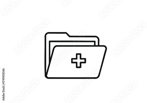 Modern healthcare folder icon with plus symbol representing medical records and health data management solutions