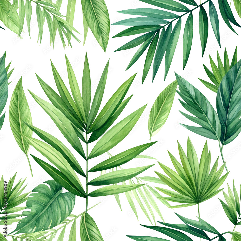 Obraz premium Lush green foliage pattern on black background, featuring varying leaf shapes and textures