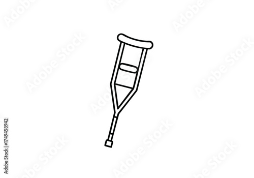 Simple black line drawing of a single crutch, symbolizing recovery and mobility assistance for medical or health-related concepts.