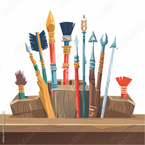Collection of spears and arrows in a holder