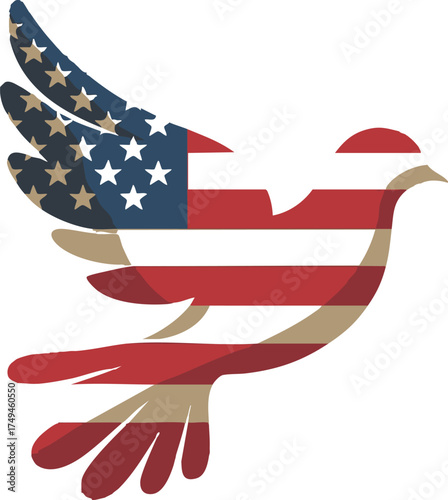 American Flag Dove of Peace Symbol, Patriotic Bird Illustration