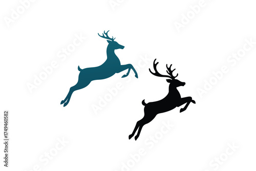 Two leaping deer in contrasting colors a bold graphic silhouette