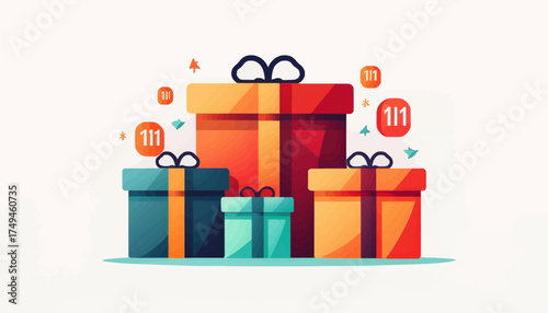 A vibrant, modern illustration of colorful gift boxes with ribbons, celebrating a special shopping day or festive occasion.