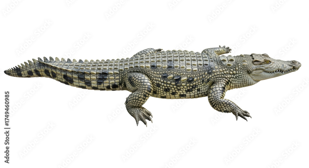 Naklejka premium Isolated reptile with scaly skin lying on its belly for graphic design or web design use