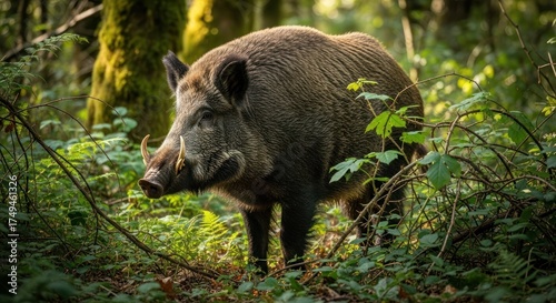 Majestic Wild Boar Portrait: Forest Dweller in Natural Habitat, Close-Up Detail