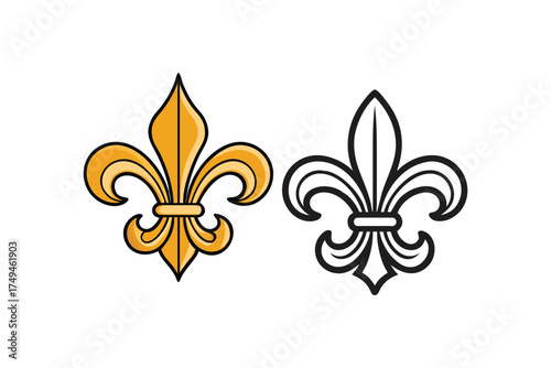 Two fleur de lis designs one colored and one in stark silhouette