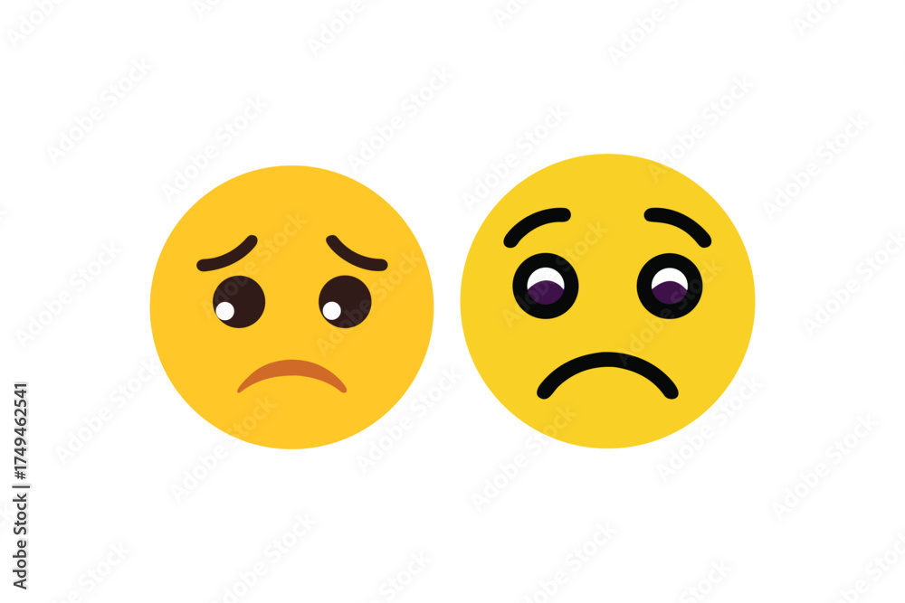Fototapeta premium Two yellow emoticons displaying contrasting emotions a sad and a worried silhouette