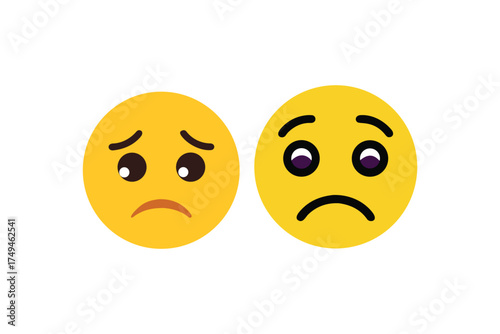 Two yellow emoticons displaying contrasting emotions a sad and a worried silhouette