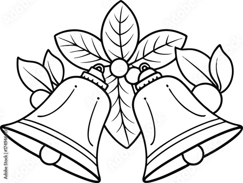 Christmas Bells Line Art for Holiday Design, Christmas Bells Line Art Vector, Holiday Bells Outline Drawing  Illustration, 