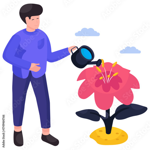 An illustration design of plant watering