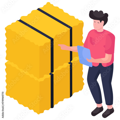 A isometric design illustration of haystacks 