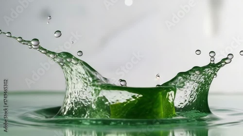 Aloe vera slice splashing in water close up view video, ai generated