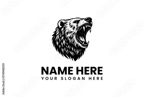 Roaring Bear Head Logo Template for Wilderness and Wildlife Brands