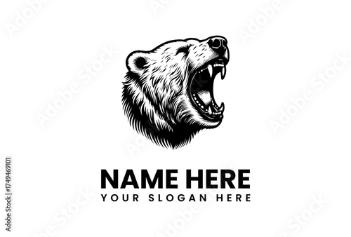 Roaring Bear Logo Design Professional Emblem for Business or Brand Identity in Black and White