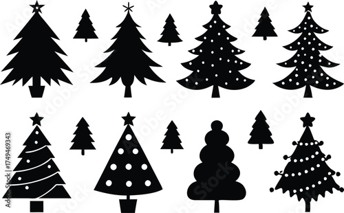 Christmas Tree Icons Set - Minimalist Vector Evergreen Trees for Holiday Design