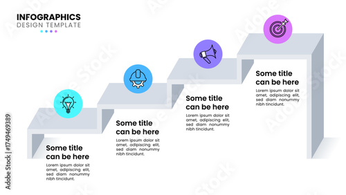 Infographic template. 3d staircase with 4 steps and icons