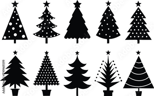 Christmas Tree Icons Set - Minimalist Vector Evergreen Trees for Holiday Design