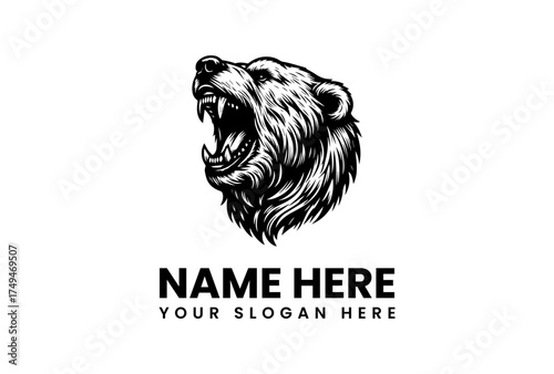 Ferocious Bear Logo Template with Roaring Bear Head and Custom Text Fields
