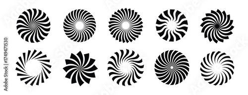 set of black circle rotating rays and beams radial sunburst .