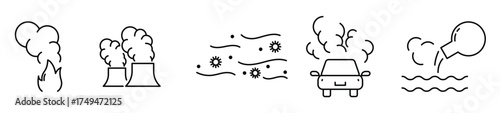 set of liner pollution icon collection air pollution dust 