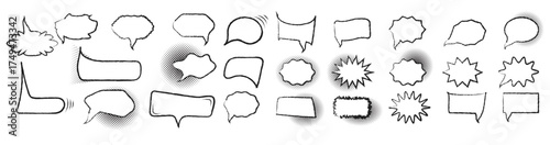Set of speech bubbles. Speak text in bubble, cartoon chat box, message box. Blank empty vector white speech bubbles. Retro design.