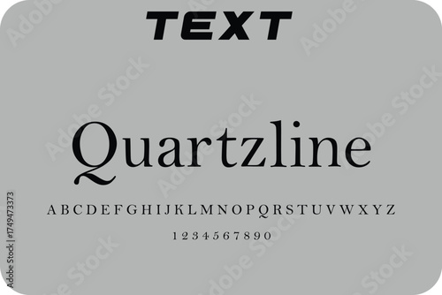 Elegant serif font display featuring the name quartzline and alphabetical and numerical characters on a gray background
