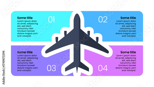Infographic template. Airplane with 4 banners and numbers