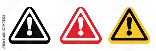 Set of Triangular Warning Exclamation Mark Signs.
