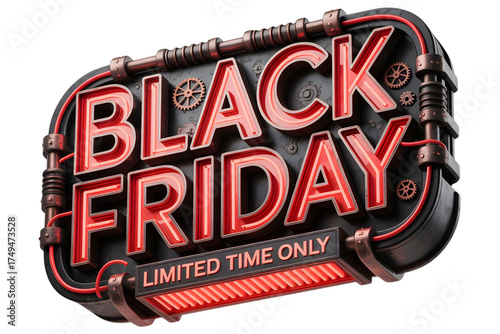 Black friday limited time only sale sign, isolated on transparent background