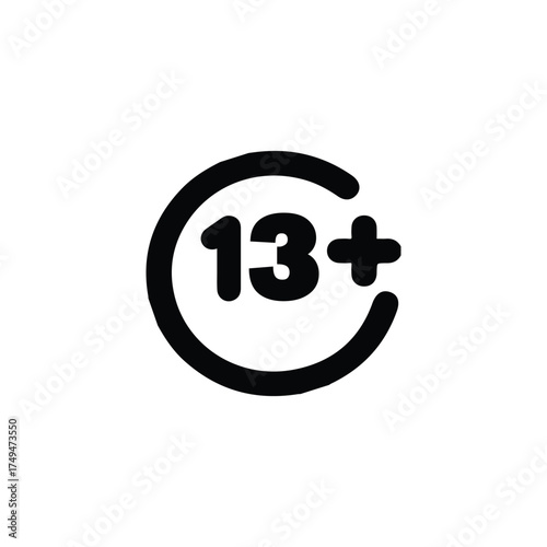 Simple Black 13+ Age Restriction Icon Design.
