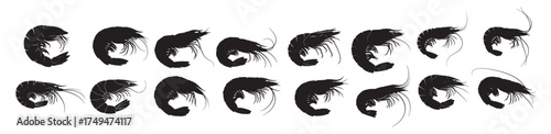  shrimps silhouette white background