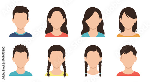 Diverse group of faceless portraits featuring different hairstyles and appearances