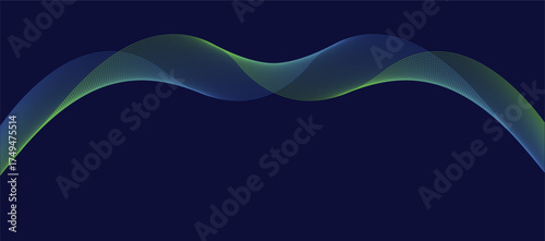 Blue and green wavy lines forming abstract curves on dark blue background vector